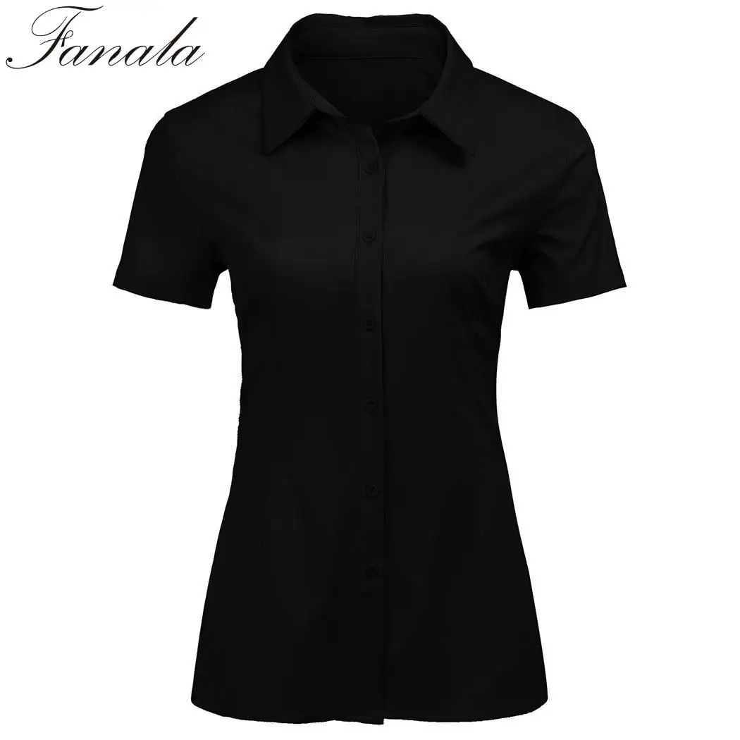 FANALA Women Chiffon Blouse Blusas Tailored Short Sleeve Button Down Solid Summer Notched Collared Office Shirt Shirts |