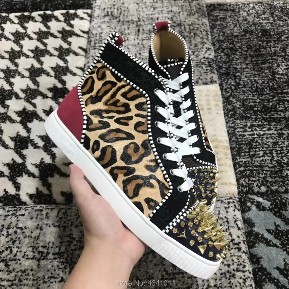 High Cut Leisure shoes cl andgz Lace Up Leopard print horse hair leather Messy Rivets Red bottoms For Men sneakers Flat Loafers
High Cut Leisure shoes cl andgz Lace Up Leopard print horse hair leather Messy Rivets Red bottoms For Men sneakers Flat Loafers