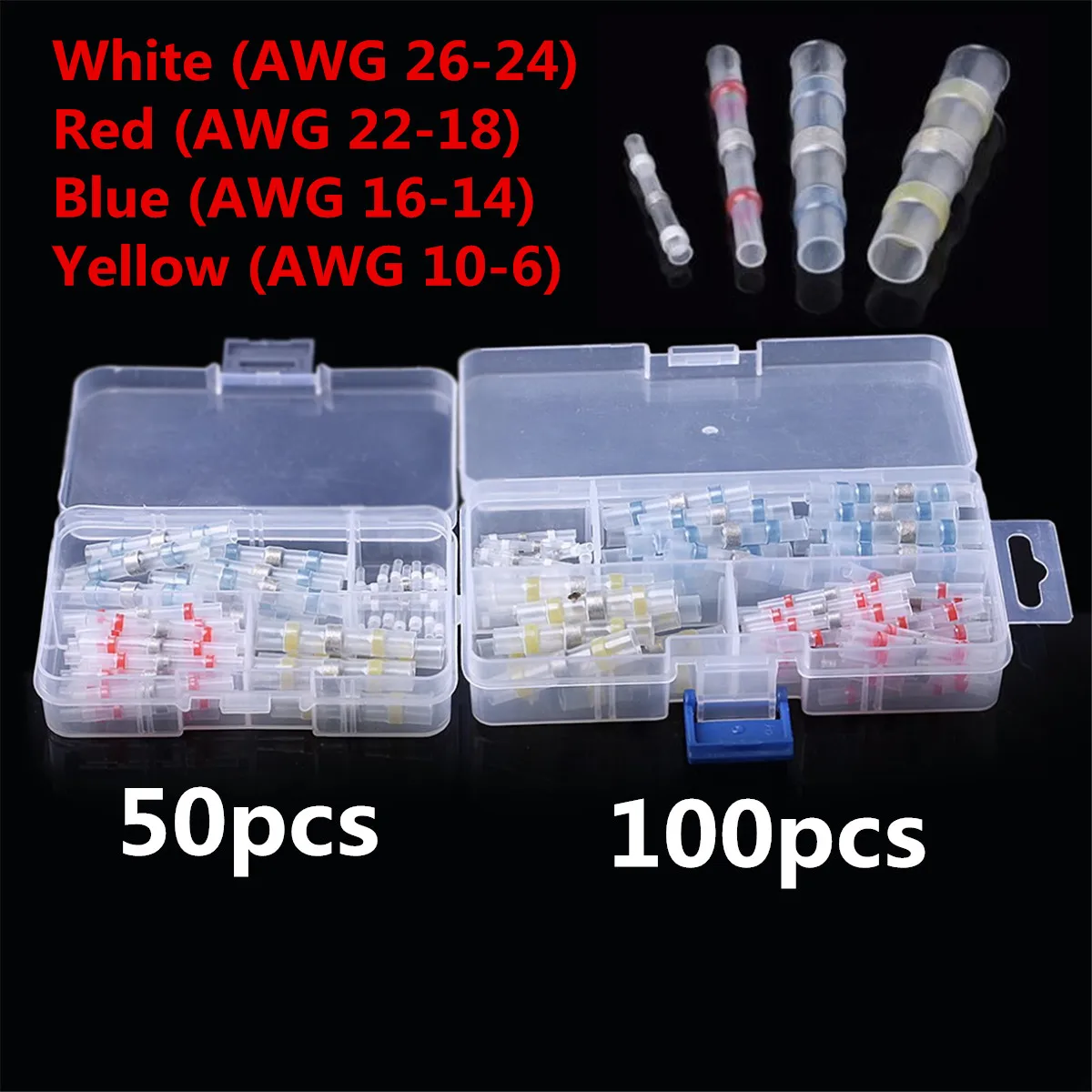 Excellway 50/100pcs Solder Seal Heat Shrink Tube Butt Wire Connector Terminal Waterproof 4 Size
Excellway 50/100pcs Solder Seal Heat Shrink Tube Butt Wire Connector Terminal Waterproof 4 Size