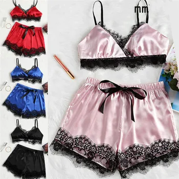 2Pcs Ladies Sexy Satin Silk Sleepwear Babydoll Lingerie Set Nightdress Pyjamas Suit Lace Crop Tops Shorts Nightgowns
2Pcs Ladies Sexy Satin Silk Sleepwear Babydoll Lingerie Set Nightdress Pyjamas Suit Lace Crop Tops Shorts Nightgowns