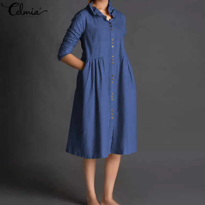Celmia 2019 Spring Women Knee-length Dress Full Sleeve Buttons Loose Long Shirt Dress Casual Kaftan Party Vestidos Plus Size 5XL
Celmia 2019 Spring Women Knee-length Dress Full Sleeve Buttons Loose Long Shirt Dress Casual Kaftan Party Vestidos Plus Size 5XL