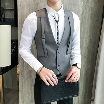 Brand High Quality Spring Men's Vest Business Gray Strap Man Short Vest Casual V-collar Carelecos Para Hombre Vest Waistcoat
Brand High Quality Spring Men's Vest Business Gray Strap Man Short Vest Casual V-collar Carelecos Para Hombre Vest Waistcoat