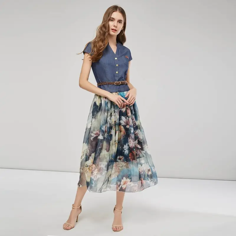 Vintacy Women Long Maxi Dress Patchwork Denim Vintage Boho Dress Floral Chiffon Summer Holiday Beach V Neck Belt Pocket Sweet
Vintacy Women Long Maxi Dress Patchwork Denim Vintage Boho Dress Floral Chiffon Summer Holiday Beach V Neck Belt Pocket Sweet