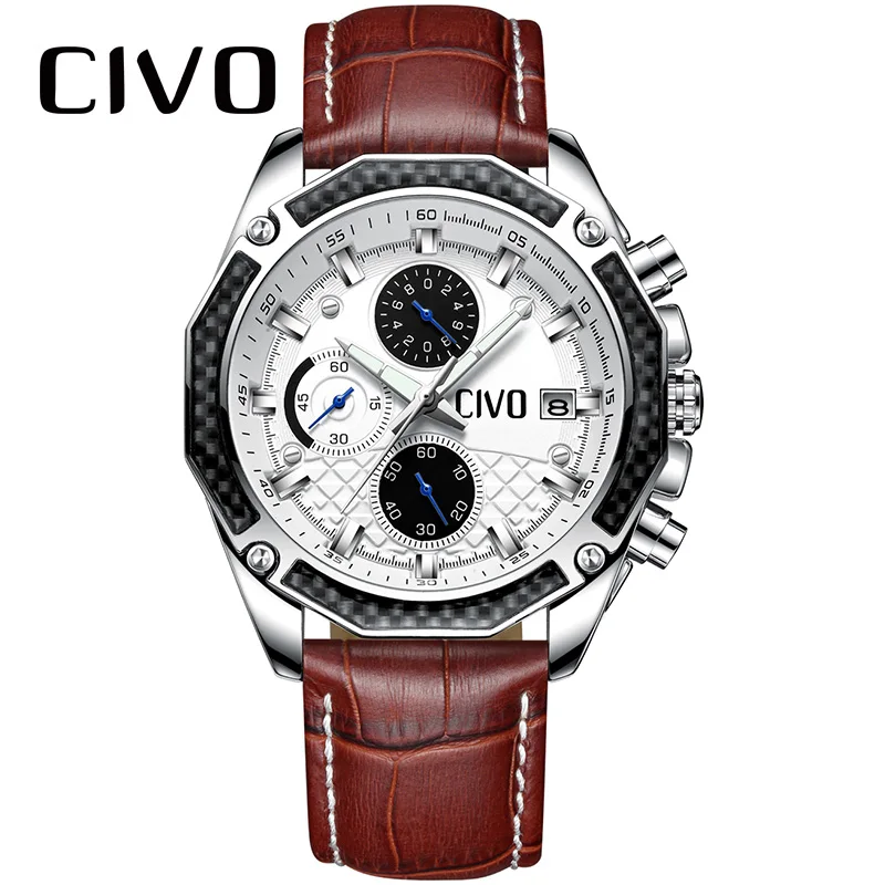 CIVO Fashion Sports Watches Brown Genuine Leather Wristwatch For Men Waterproof Analogue Quartz Watch With Chronograph Calendar
CIVO Fashion Sports Watches Brown Genuine Leather Wristwatch For Men Waterproof Analogue Quartz Watch With Chronograph Calendar