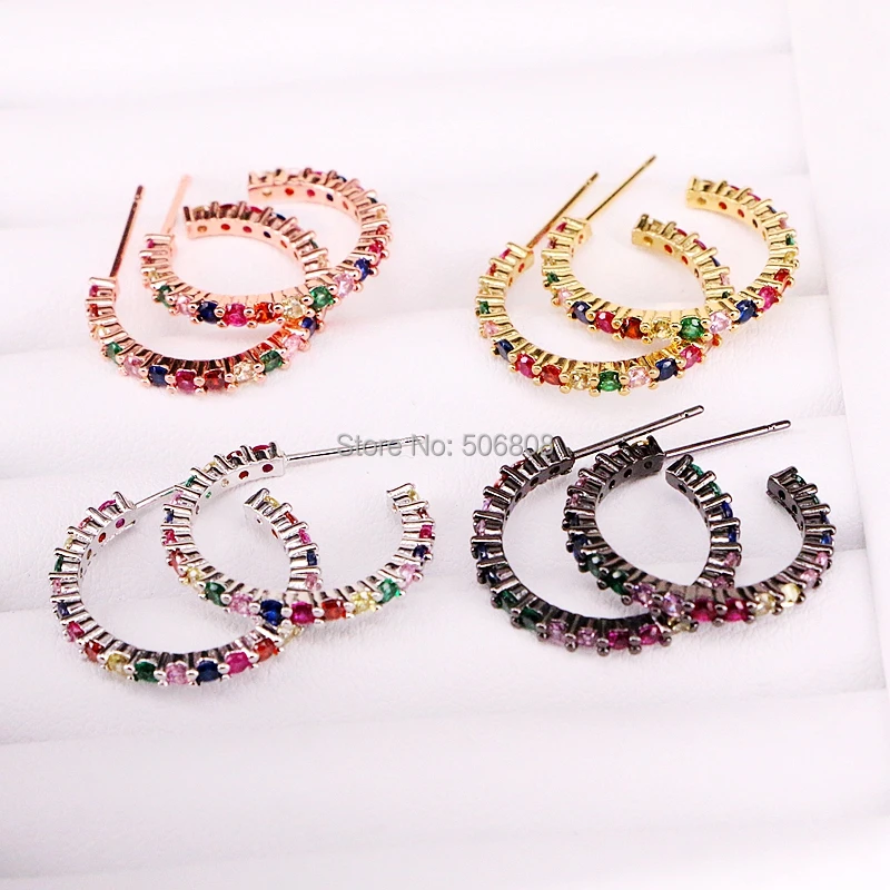 

6 Pairs ZYZ339-2156 Circle shape Rainbow CZ Stud Earrings for Women Fashion Earrings Jewelry