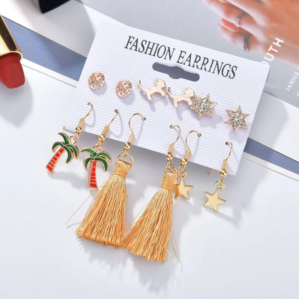 6 Pairs/set Fashion Drop Earrings For Women Tassel Coconut Tree Star Earrings Trendy Earrings Handmade Earring Wedding Jewelry
6 Pairs/set Fashion Drop Earrings For Women Tassel Coconut Tree Star Earrings Trendy Earrings Handmade Earring Wedding Jewelry