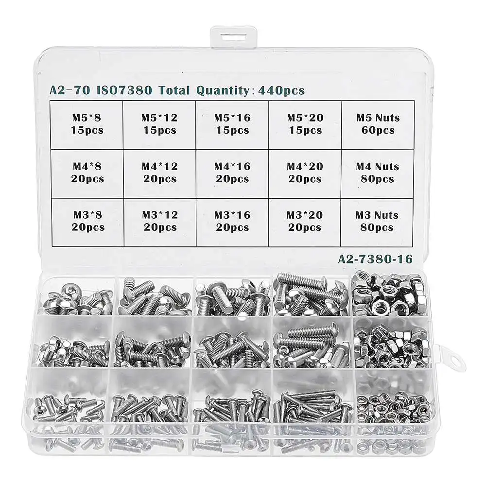 Suleve MXCH6 440Pcs M3 M4 M5 Carbon Steel Screw Hex Socket Cap Head Bolt Nut Assortment
Suleve MXCH6 440Pcs M3 M4 M5 Carbon Steel Screw Hex Socket Cap Head Bolt Nut Assortment