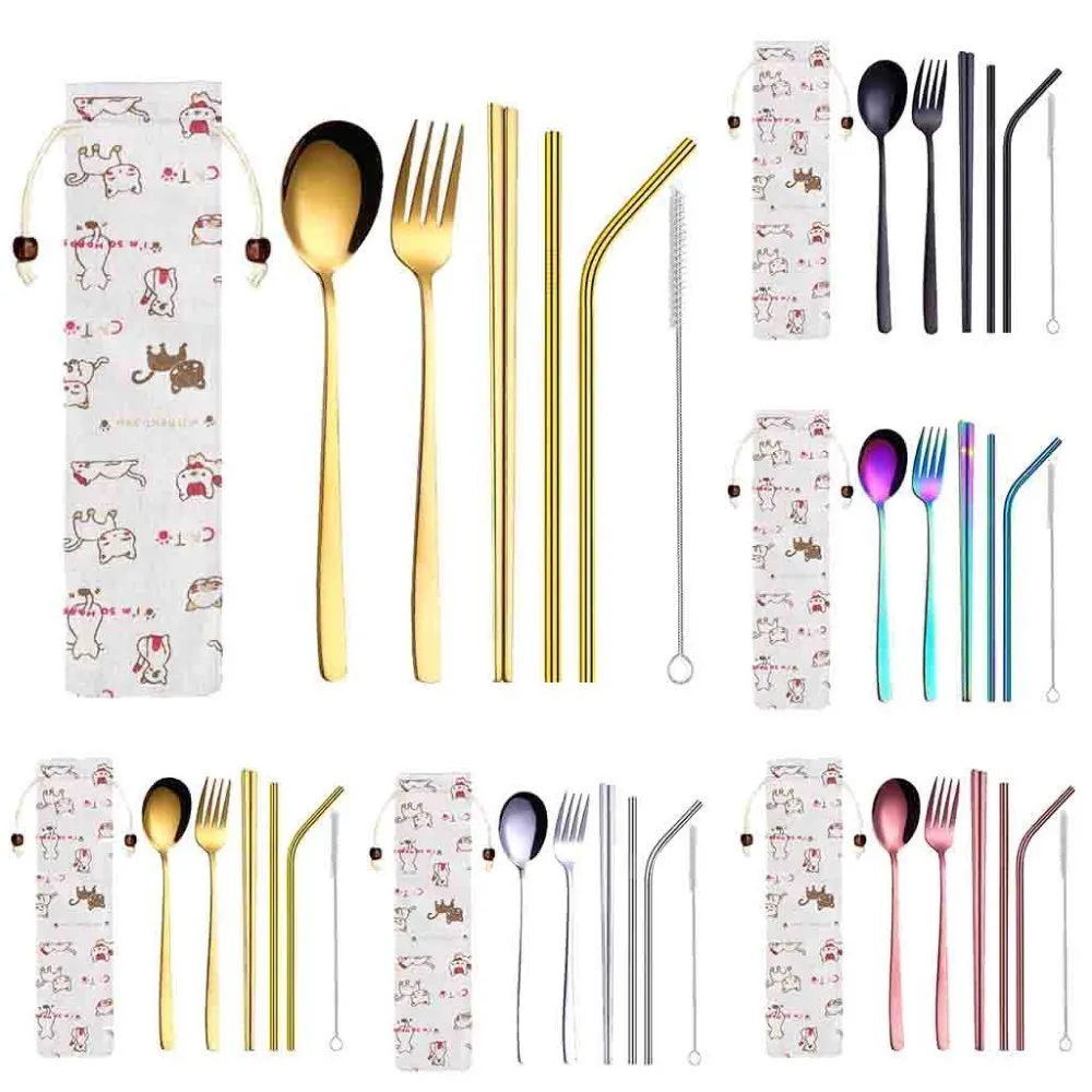 Portable Creative Stainless Steel Dinnerware Set Metal Straw Spoon Fork Chopsticks Tableware 6 Pcs For Travel Outdoor Picnic Bbq
Portable Creative Stainless Steel Dinnerware Set Metal Straw Spoon Fork Chopsticks Tableware 6 Pcs For Travel Outdoor Picnic Bbq