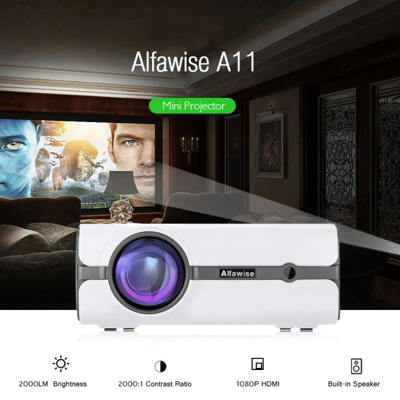 

Alfawise A11 LCD 2000 Lumens Home Theater Mini Projector Support HD 1080P HDMI VGA AV USB Xbox for Laptop Without OS
