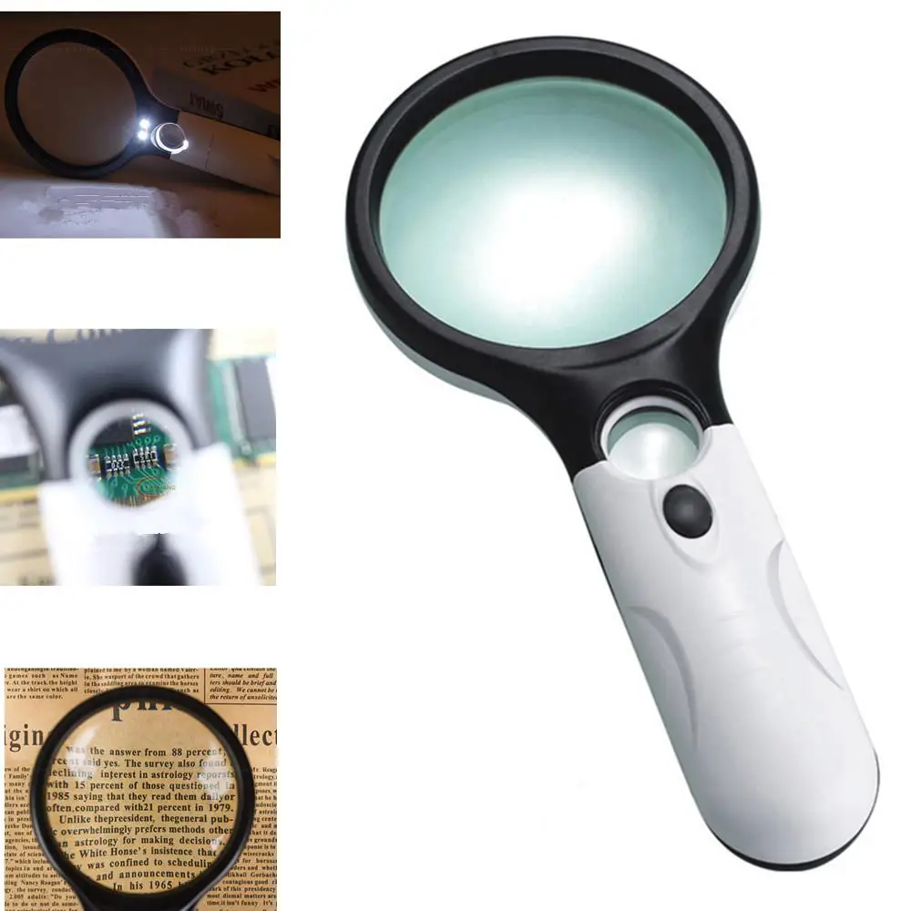 Portable 45X Double Lens Lighted Magnifying Glass Handheld Reading Magnifying Glass Loupe with 3 LED White Light
Portable 45X Double Lens Lighted Magnifying Glass Handheld Reading Magnifying Glass Loupe with 3 LED White Light