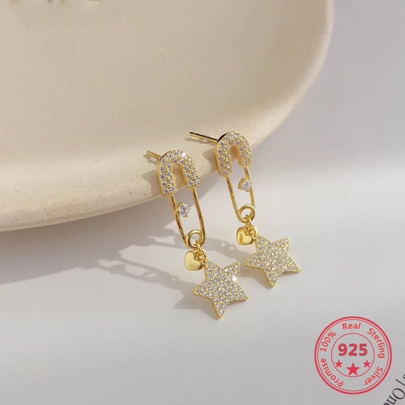 Korea New Style 925 Sterling Silver for Women Simple Fashion Chic Star Pin Gold Stud Earring Jewelry
Korea New Style 925 Sterling Silver for Women Simple Fashion Chic Star Pin Gold Stud Earring Jewelry