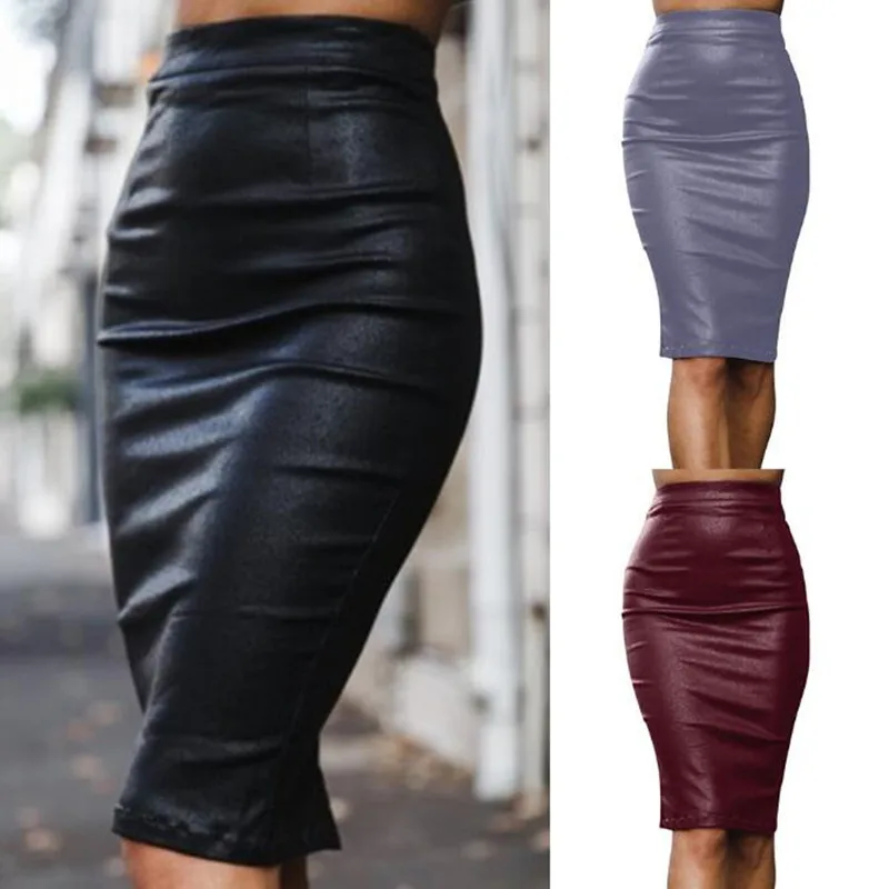 2019 Spring Autumn Summer Faux Leather Skirt Black Mid High Waist Sexy PU Skirt Women Ladies Elegant Sheath Pencil Midi Skirt
2019 Spring Autumn Summer Faux Leather Skirt Black Mid High Waist Sexy PU Skirt Women Ladies Elegant Sheath Pencil Midi Skirt