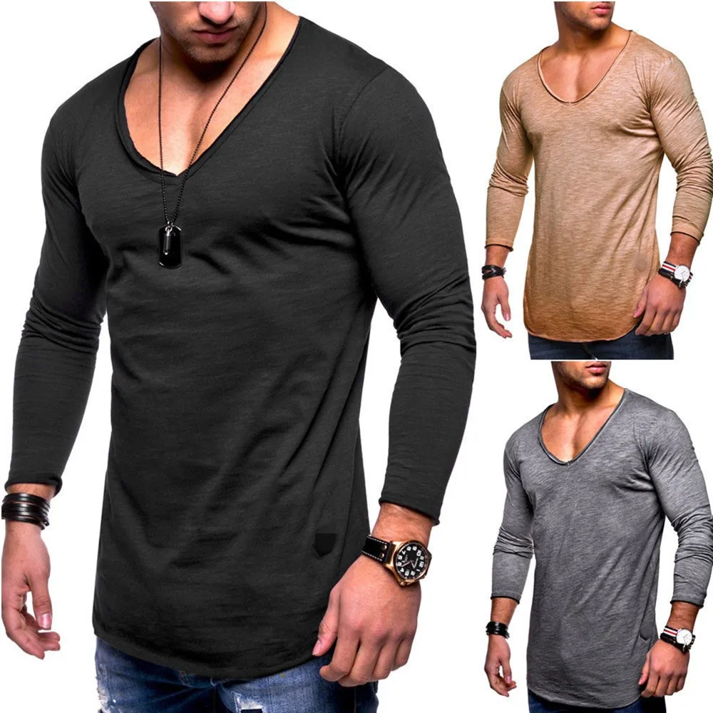 European and American fashion new men's long-sleeved T-shirt large size Slim autumn V-neck casual solid color top t shirt men
European and American fashion new men's long-sleeved T-shirt large size Slim autumn V-neck casual solid color top t shirt men