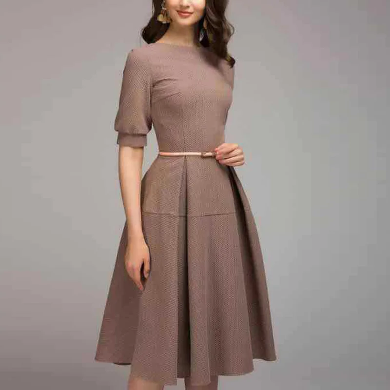 Women Dress Office Lady Elegant Half Sleeve Solid Waiste Midi Dress A Line Dress
Women Dress Office Lady Elegant Half Sleeve Solid Waiste Midi Dress A Line Dress