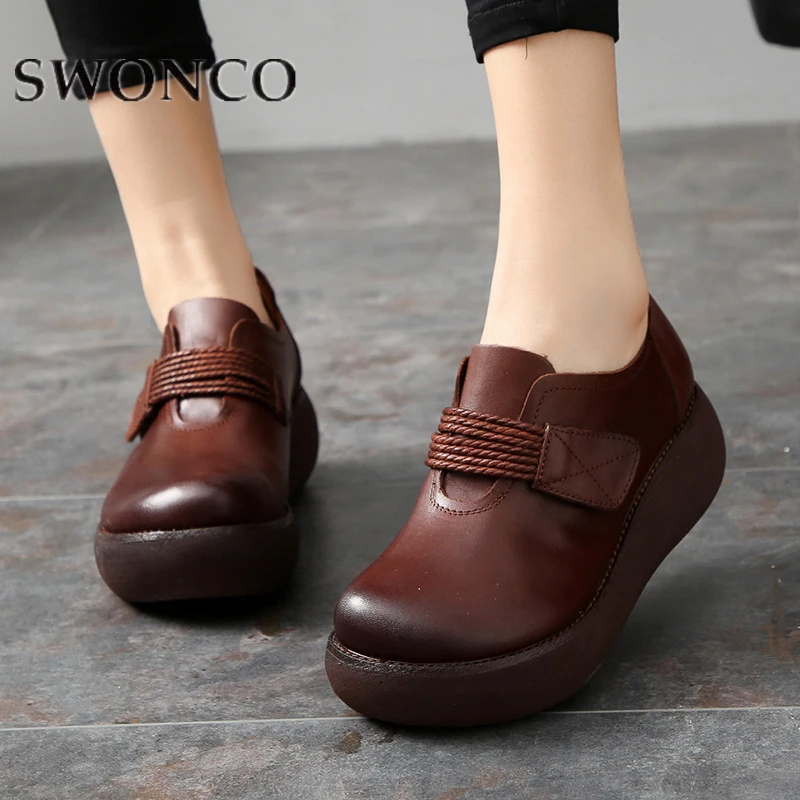 SWONCO Shoes Women Chunky Platform Heels Handmade Genuine Retro Leather Gladiator Casual Shoes For Female 2019 Lady Slip-On Heel
SWONCO Shoes Women Chunky Platform Heels Handmade Genuine Retro Leather Gladiator Casual Shoes For Female 2019 Lady Slip-On Heel
