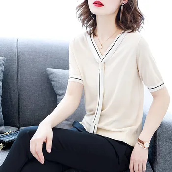 female sweater 2019 summer short sleeve v neck knit thin sweater and pullover jumper casual loose patchwork women sweater top
female sweater 2019 summer short sleeve v neck knit thin sweater and pullover jumper casual loose patchwork women sweater top