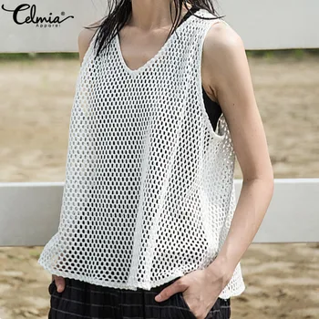 Celmia 2020 Summer Women's Blouse Mesh Sheer Hollow Out Fishnet Sexy Sleeveless Tops See Through Casual Fish Net Loose Shirt 5XL
Celmia 2020 Summer Women's Blouse Mesh Sheer Hollow Out Fishnet Sexy Sleeveless Tops See Through Casual Fish Net Loose Shirt 5XL