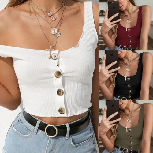 Sexy Sleeveless Button Camis Summer Women Casual Party Tank Tops Crop Tops Shirt Lady Clothes
Sexy Sleeveless Button Camis Summer Women Casual Party Tank Tops Crop Tops Shirt Lady Clothes
