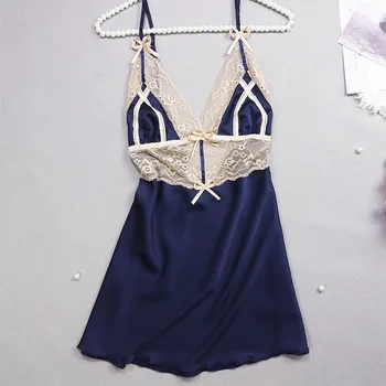 Sexy Lace Women Summer Nightdress Blackless Hollow Ice Silk Satin Lingerie Spaghetti Strap Fashion Sleepwear
Sexy Lace Women Summer Nightdress Blackless Hollow Ice Silk Satin Lingerie Spaghetti Strap Fashion Sleepwear