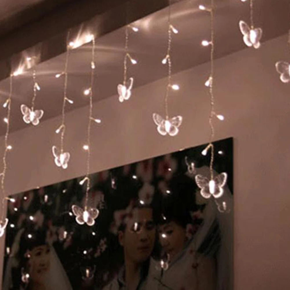96 LEDs LED Butterfly led string AC 110V/220V Waterproof Curtain holiday Lights Christmas new year Garland Wedding Decor | Освещение