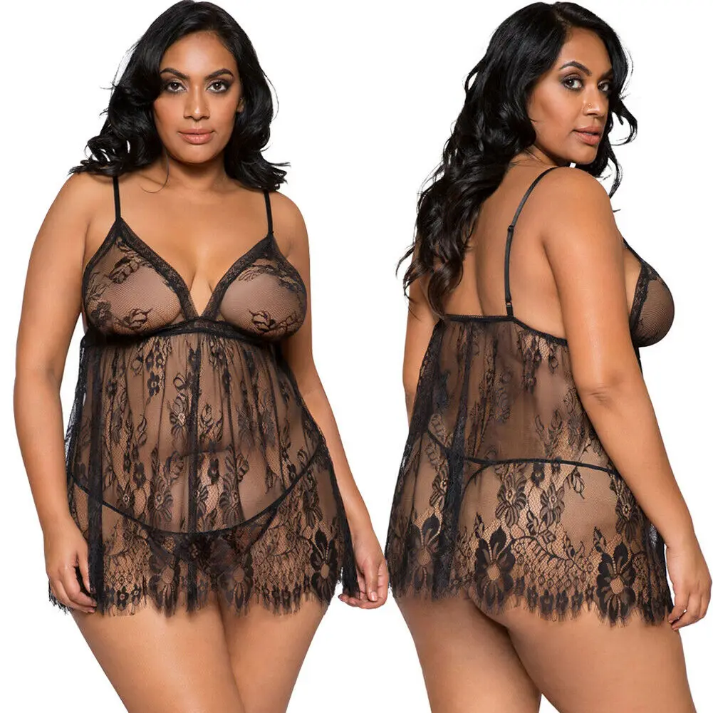 Womens Sexy Lingerie Sleepwear Lace Underwear Babydoll Nightwear G-String Set Plus size Black
Womens Sexy Lingerie Sleepwear Lace Underwear Babydoll Nightwear G-String Set Plus size Black