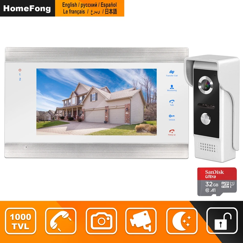 HomeFong Video Door Phone Intercom Wired 7 inch Monitor Night Vision Doorbell Camera Support Motion Sensor Record Home Intercoms
HomeFong Video Door Phone Intercom Wired 7 inch Monitor Night Vision Doorbell Camera Support Motion Sensor Record Home Intercoms