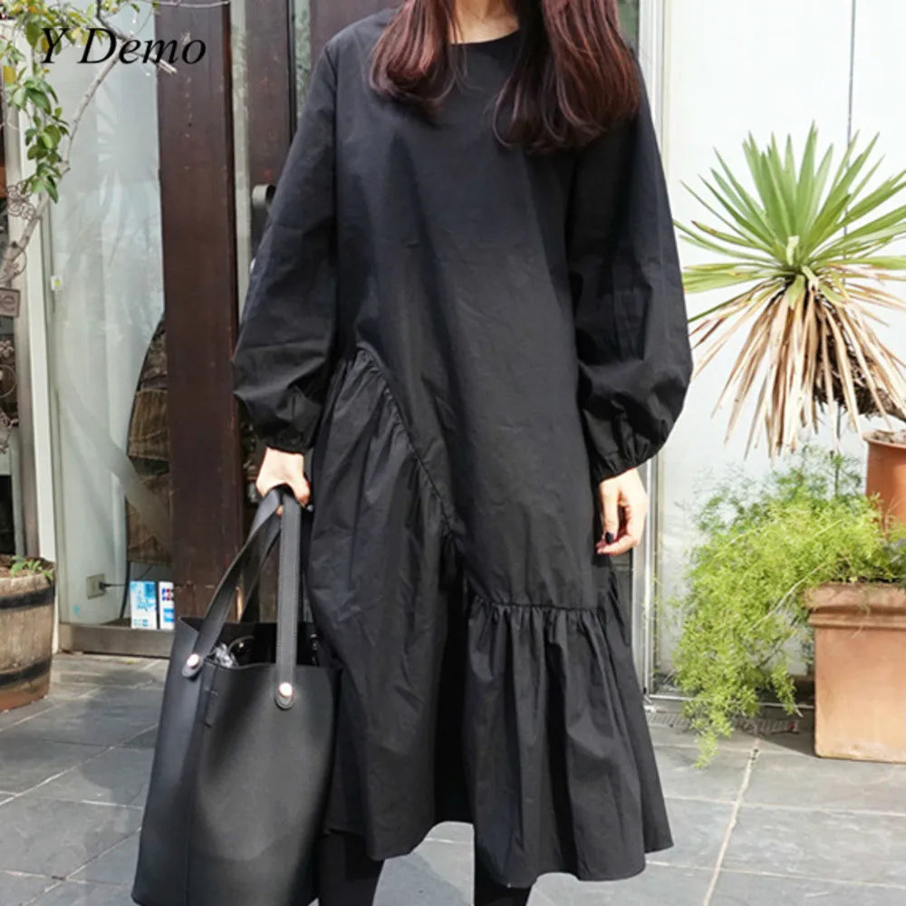 Korea Sweet Solid Color Long Women Dress Pleated Ruffles Black Long Sleeve Dresses
Korea Sweet Solid Color Long Women Dress Pleated Ruffles Black Long Sleeve Dresses