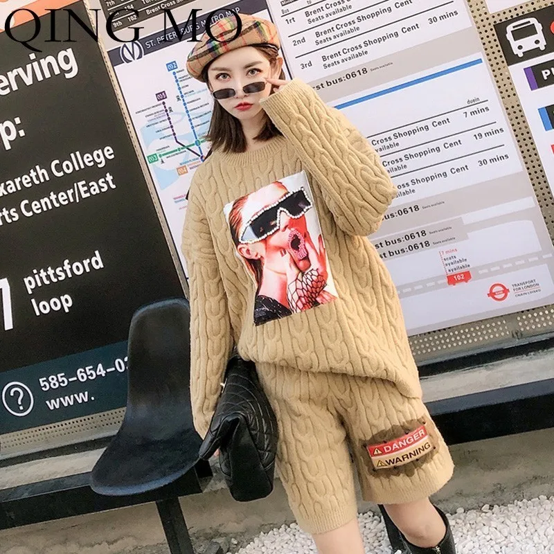 QING MO Character Pattern Sweater Suit Long Sleeve Sweater Short Pants Loose Khaki Knitted Sweater Suits Spring Sweater QFM010A
QING MO Character Pattern Sweater Suit Long Sleeve Sweater Short Pants Loose Khaki Knitted Sweater Suits Spring Sweater QFM010A