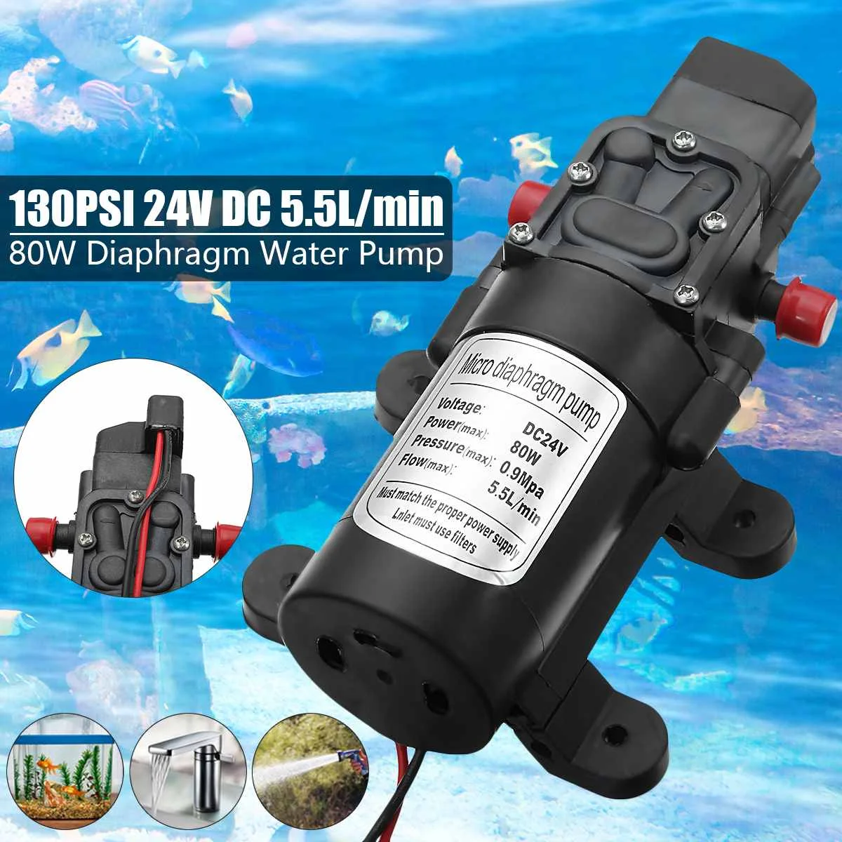 Water Pump 24V 80W 130PSI Stable High Pressure Diaphragm Water Pump Pressure Switch Water Sprayer for Home garden Car washer
Water Pump 24V 80W 130PSI Stable High Pressure Diaphragm Water Pump Pressure Switch Water Sprayer for Home garden Car washer