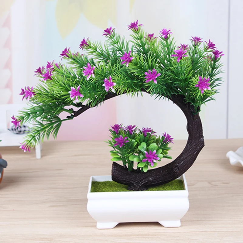 Mini Bonsai Set Artificial Flowers + Vase Fake Simulation Green Plants Pots Desk Decor Ornaments Home Garden Decoration | Дом и сад