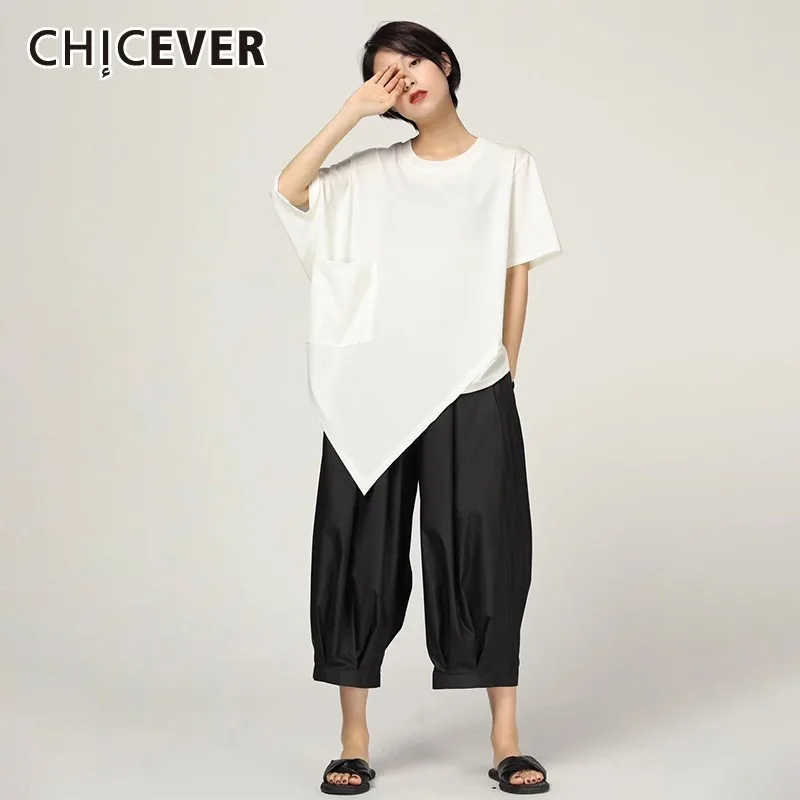 CHICEVER Summer Casual Solid Patchwork Pockets Irregular Hem Tops For Women O Neck Short Sleeve Loose Slim Female T-shirts 2019
CHICEVER Summer Casual Solid Patchwork Pockets Irregular Hem Tops For Women O Neck Short Sleeve Loose Slim Female T-shirts 2019