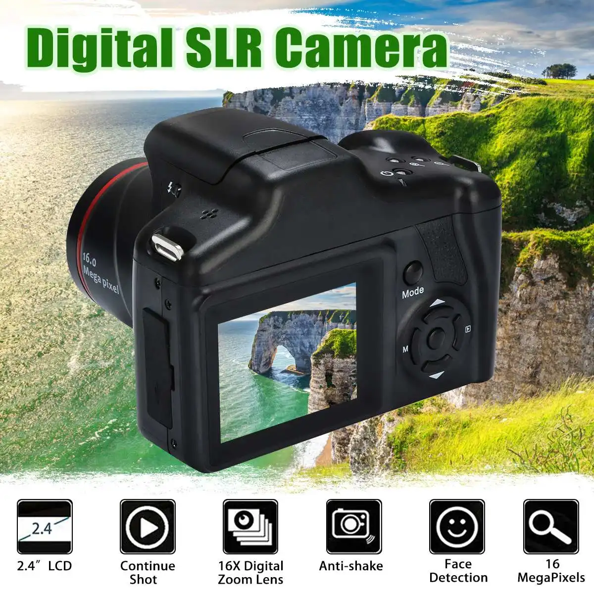 

16X Zoom 16MP 1080P 2.4 Inch TFT Screen Anti-shake Digital SLR Camera with Builte CMOS Sensor Cameras Built-in Microphones