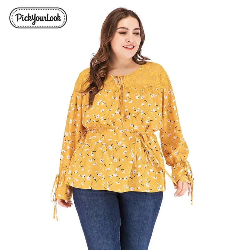 PickyourLook Floral Slim Waist Women Plus Size Blouse Yellow Long Sleeves ONeck Female Causal Work Shirts Femme Spring OL Blouse
PickyourLook Floral Slim Waist Women Plus Size Blouse Yellow Long Sleeves ONeck Female Causal Work Shirts Femme Spring OL Blouse