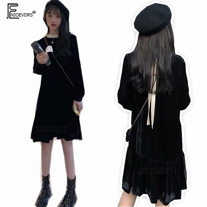Twins Two Way To Wear Ruffled Dresses Hot Sales Women Winter Sweet Basic Black Dress Long Sleeve Bow Tie Pleuche Dress 11016
Twins Two Way To Wear Ruffled Dresses Hot Sales Women Winter Sweet Basic Black Dress Long Sleeve Bow Tie Pleuche Dress 11016