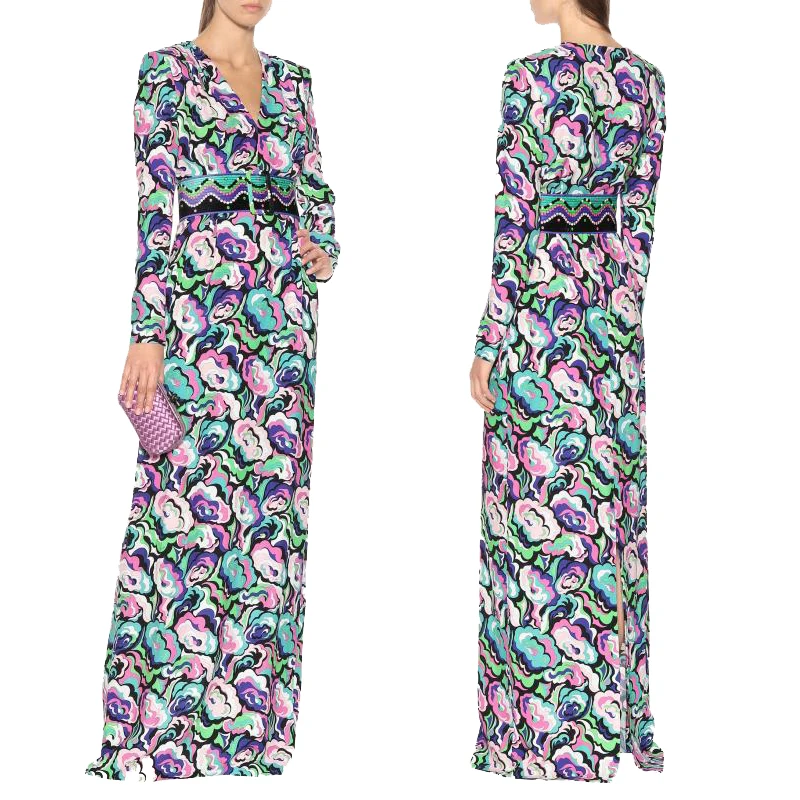 New Women's V Collar Long Sleeved Peony Printing Fashion Sexy Club Stretch Knitted Slim long Dress
New Women's V Collar Long Sleeved Peony Printing Fashion Sexy Club Stretch Knitted Slim long Dress