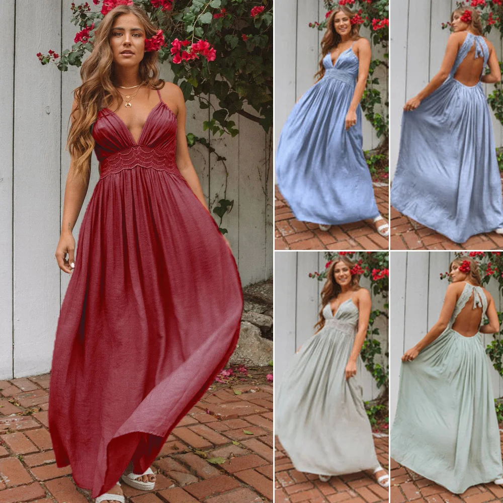 2019 Boho Women Backless Lace Long Dresses Sexy Sleeveless Halter V Neck Evening Party Summer Beach Long Dress Summer
2019 Boho Women Backless Lace Long Dresses Sexy Sleeveless Halter V Neck Evening Party Summer Beach Long Dress Summer