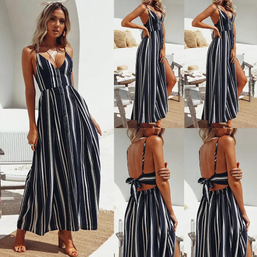 2019 New Brand Sexy Dress Vestidos Womens Summer Boho Casual Long Maxi Evening Party Striped Beach Dress Sundress Streetwear
2019 New Brand Sexy Dress Vestidos Womens Summer Boho Casual Long Maxi Evening Party Striped Beach Dress Sundress Streetwear