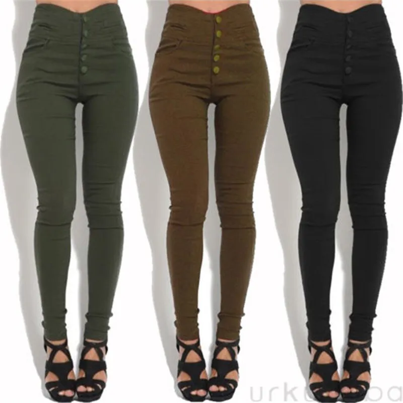 Fashion Women's High Waist Skinny Stretch Pencil Pants Slim Fit Trousers Stylish Female Black/Army Green/Brown Button Long Pants
Fashion Women's High Waist Skinny Stretch Pencil Pants Slim Fit Trousers Stylish Female Black/Army Green/Brown Button Long Pants