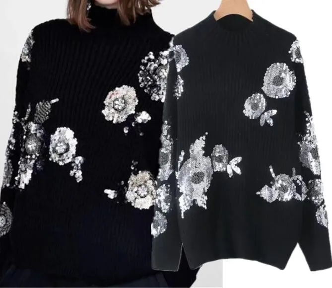 Jersey Flores New Pattern Women Sequins Beading Oversized Sweaters Half Turtleneck Loose Sequin Floral Jumpers
Jersey Flores New Pattern Women Sequins Beading Oversized Sweaters Half Turtleneck Loose Sequin Floral Jumpers