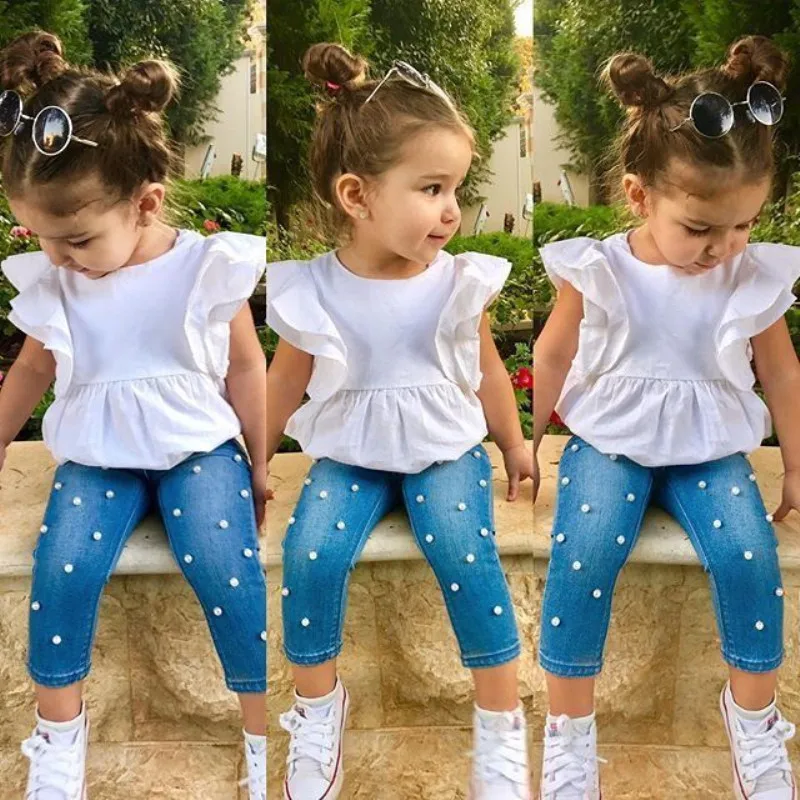 2-7T Toddler Kids Baby Girls Fashion Clothes set Ruffles Short Sleeve Cotton Top T-shirt Denim Long Pants Outfits Streetwear
2-7T Toddler Kids Baby Girls Fashion Clothes set Ruffles Short Sleeve Cotton Top T-shirt Denim Long Pants Outfits Streetwear