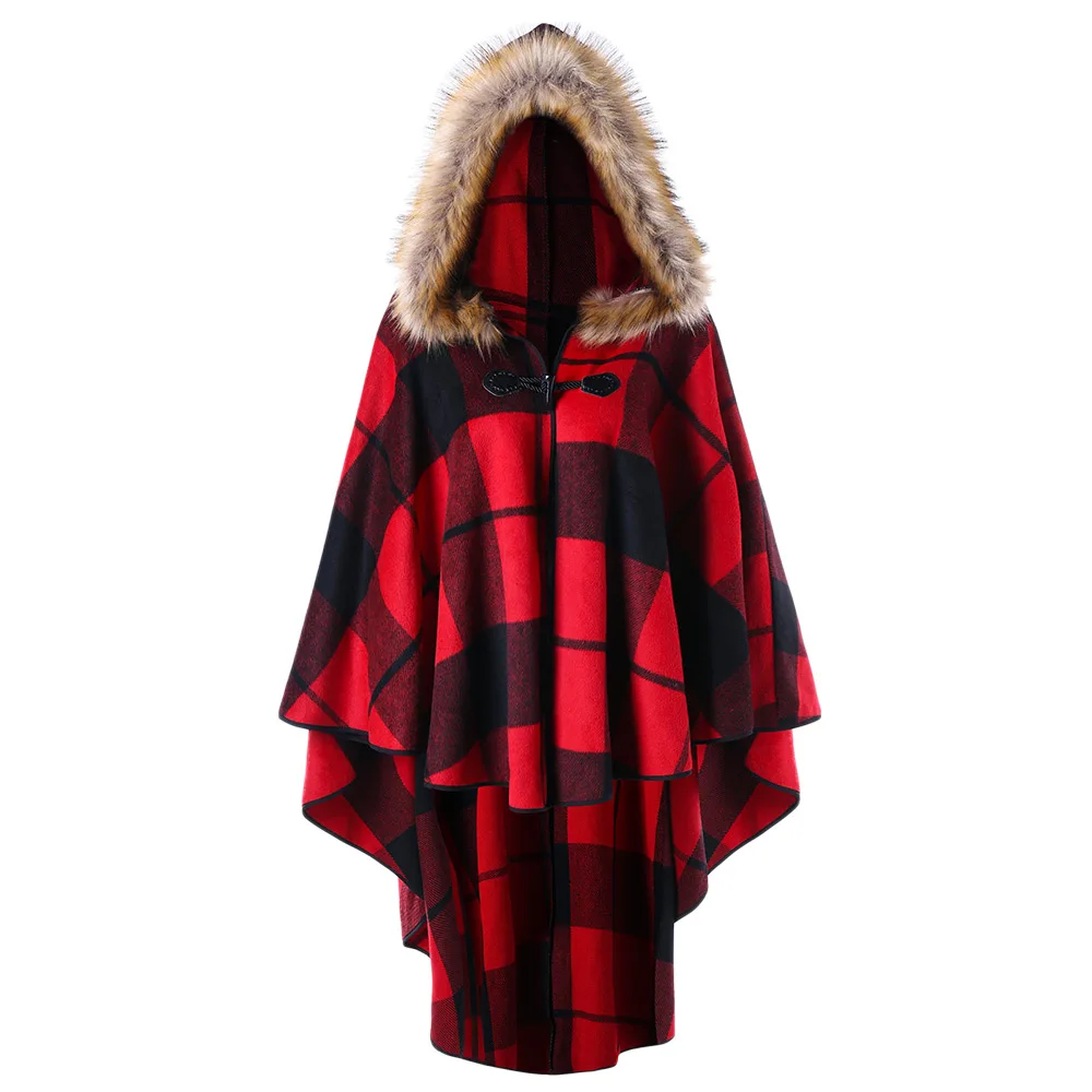Joineles XL Size Plaid High Low Hooded Cloak Autumn Winter Faux Fur Hoodies Outwear Elegant Cape Ponchos Female Outwear
Joineles XL Size Plaid High Low Hooded Cloak Autumn Winter Faux Fur Hoodies Outwear Elegant Cape Ponchos Female Outwear