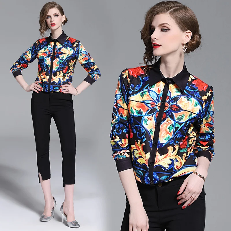 2019 Spring Summer Runway Floral Print Collar Long Sleeve OL Turn-Down Neck Womens Party Casual Top Shirts Blouse
2019 Spring Summer Runway Floral Print Collar Long Sleeve OL Turn-Down Neck Womens Party Casual Top Shirts Blouse