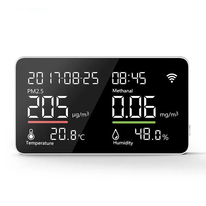 Air quality Monitor formaldehyde tester meter indoor PM2.5 Detector PM 2.5 Temperature Humidity Weather Station WIFI connect
Air quality Monitor formaldehyde tester meter indoor PM2.5 Detector PM 2.5 Temperature Humidity Weather Station WIFI connect