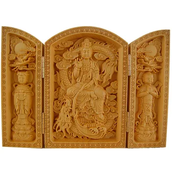 

Boxwood carving, Buddha Maitreya statues, open box style, wood crafts, Buddism godness Guanyin Bodhisattva, 3pattern optional~