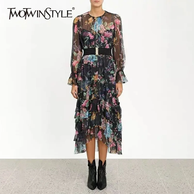 TWOTWINSTYLE Print Women Dress O Neck Flare Sleeve High Waist With Sashes Asymmetrical Midi Dresses Female 2019 Spring Fashion
TWOTWINSTYLE Print Women Dress O Neck Flare Sleeve High Waist With Sashes Asymmetrical Midi Dresses Female 2019 Spring Fashion