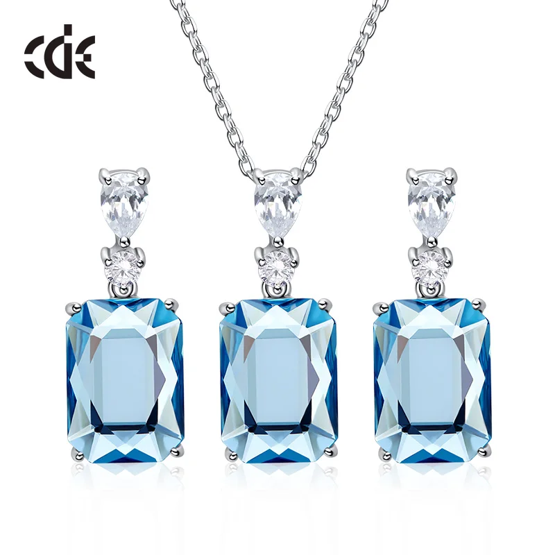 Blue Crystals and Sterling Silver Necklace and Earrings Set Women's Gift For Her