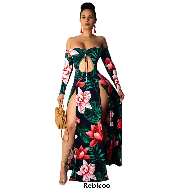 Bohemian Short Sleeve Floral Print Maxi Dress Women Sexy High Split Long Dress Open Front Off Shoulder Strapless Dress
Bohemian Short Sleeve Floral Print Maxi Dress Women Sexy High Split Long Dress Open Front Off Shoulder Strapless Dress