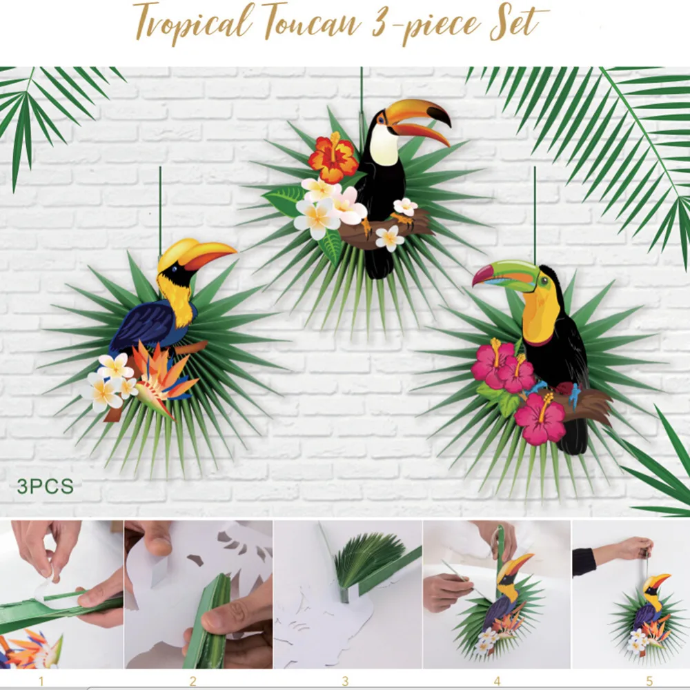 Set of 3 DIY Tropical Toucan Palm Leaves Paper Fans Wall Hanging Decorations Woodland Jungle Animal Summer Luau Hawaiian Party
Set of 3 DIY Tropical Toucan Palm Leaves Paper Fans Wall Hanging Decorations Woodland Jungle Animal Summer Luau Hawaiian Party