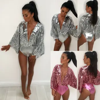 Women Summer Sequin V-neck Long Sleeve Sexy Bodysuits Ladies Solid Loose Beach Bodysuit Romper Playsuits
Women Summer Sequin V-neck Long Sleeve Sexy Bodysuits Ladies Solid Loose Beach Bodysuit Romper Playsuits
