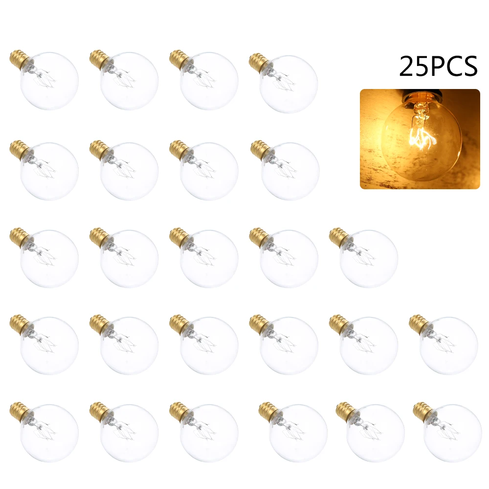 25Pcs String Light Bulb Tungsten Incandescent Light Bulb E12 Base Socket Holder Bulb for String Light Party Home Decoration
25Pcs String Light Bulb Tungsten Incandescent Light Bulb E12 Base Socket Holder Bulb for String Light Party Home Decoration